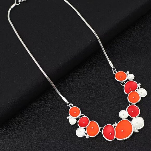 S925 silver necklace with classic orange circular flower necklace. Sexy lady\'s u main image 7